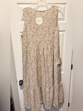 Rusttydustty Floral Maxi Dress in Cream with Yellow & Blue